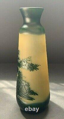 Interesting Galle French Etched Glass Vase 10.5 high