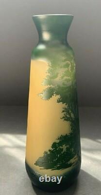 Interesting Galle French Etched Glass Vase 10.5 high