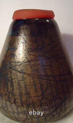 Jean Claude Novaro art glass vase French 20thC layered jewel 6h pristine