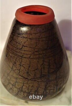Jean Claude Novaro art glass vase French 20thC layered jewel 6h pristine