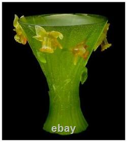 Jean Daum Large Original Pate De Verre French Glass Daffodil Vase Flower Signed
