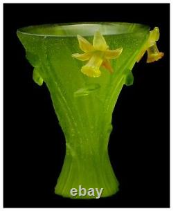 Jean Daum Large Original Pate De Verre French Glass Daffodil Vase Flower Signed