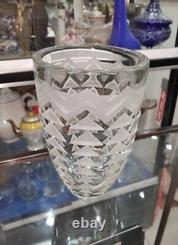 Jean Luce French Art Deco Clear Etched Glass Vase