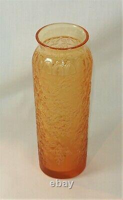LALIQUE Crystal BOUGAINVILLIER Vase Amber Signed and Labels French Art Glass