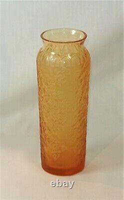 LALIQUE Crystal BOUGAINVILLIER Vase Amber Signed and Labels French Art Glass