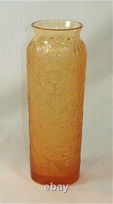 LALIQUE Crystal BOUGAINVILLIER Vase Amber Signed and Labels French Art Glass