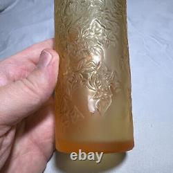 LALIQUE Crystal BOUGAINVILLIER Vase Amber Signed and Labels French Art Glass