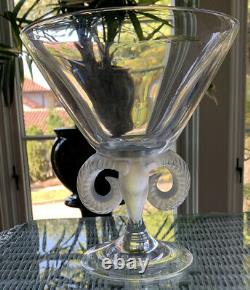 LALIQUE Crystal Ram Head Aries VASE / COMPOTE Signed France Pedestal Bowl