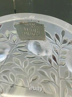 LALIQUE France Elizabeth Crystal Glass Bowl Pedestal Vase Frosted Birds Leaves