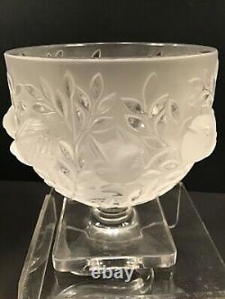 LALIQUE France Elizabeth crystal glass bowl/vase birds & leaves pattern