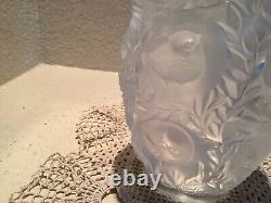 LALIQUE France Frosted Crystal Super Heavy BAGATELLE Birds Vase 5 Lbs EUC