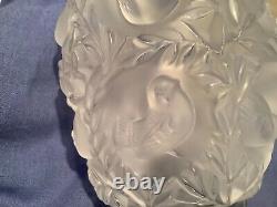 LALIQUE France Frosted Crystal Super Heavy BAGATELLE Birds Vase 5 Lbs EUC