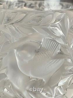 LALIQUE France Frosted Crystal Super Heavy BAGATELLE Birds Vase Signed 5 Lbs