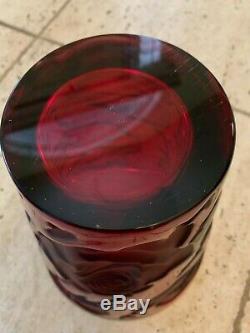 LALIQUE, France ISPAHAN Glass Crystal Vase Signed Beautiful Red Glass! Roses