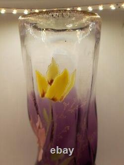 LAMARTINE CYCLAMEN LEGRAS MONT JOYE AMETHYST ENAMEL ART GLASS VASE Signed