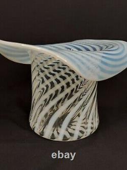 LARGE Fenton French Opalescent Art Glass Spiral Optic Top Hat Vase 6 X 9 X 7