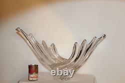 LARGE French France Art Glass Vase Mid Century Modern Art Deco Clear Glass Curve