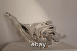 LARGE French France Art Glass Vase Mid Century Modern Art Deco Clear Glass Curve