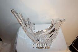 LARGE French France Art Glass Vase Mid Century Modern Art Deco Clear Glass Curve