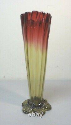 LEGRAS French AMBERINA Art Glass 10.25 Vase, Applied Textured Amber Base