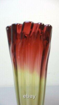 LEGRAS French AMBERINA Art Glass 10.25 Vase, Applied Textured Amber Base