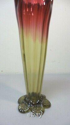 LEGRAS French AMBERINA Art Glass 10.25 Vase, Applied Textured Amber Base