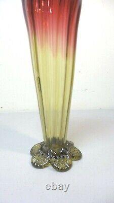 LEGRAS French AMBERINA Art Glass 10.25 Vase, Applied Textured Amber Base