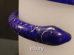 LG 1800's Bohemian French Baccarat Opaline Cobalt Glass Applied Snake Vase Blown
