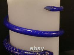 LG 1800's Bohemian French Baccarat Opaline Cobalt Glass Applied Snake Vase Blown