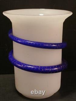 LG 1800's Bohemian French Baccarat Opaline Cobalt Glass Applied Snake Vase Blown