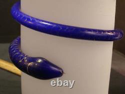 LG 1800's Bohemian French Baccarat Opaline Cobalt Glass Applied Snake Vase Blown