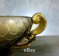 LOVELY VERY RARE LOOP WINGED ARTWARE GLASS VASE / DISH by PIERRE D'AVESN