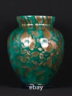 La Rochère French Cased Glass Vase Blue Green Gold Flecks Art Glass Signed