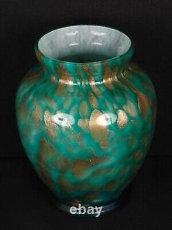 La Rochère French Cased Glass Vase Blue Green Gold Flecks Art Glass Signed