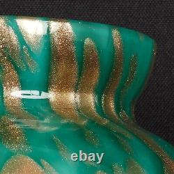 La Rochère French Cased Glass Vase Blue Green Gold Flecks Art Glass Signed