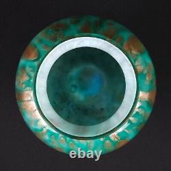 La Rochère French Cased Glass Vase Blue Green Gold Flecks Art Glass Signed