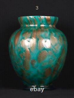 La Rochère French Cased Glass Vase Blue Green Gold Flecks Art Glass Signed