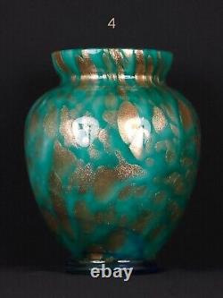 La Rochère French Cased Glass Vase Blue Green Gold Flecks Art Glass Signed