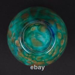 La Rochère French Cased Glass Vase Blue Green Gold Flecks Art Glass Signed