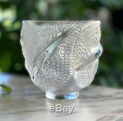 Lalique ANDROMEDA Vase, Feathered Design Clear & Frosted French Crystal Mint