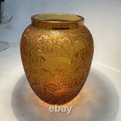 Lalique Amber Glass Vase Biches