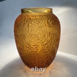 Lalique Amber Glass Vase Biches