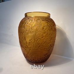 Lalique Amber Glass Vase Biches
