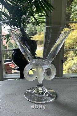 Lalique Aries Crystal Compote Rams Head Post-1978 Signed Lalique France MINT