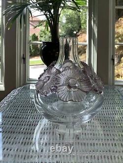 Lalique Atossa Vase With Amethyst Flowers. Beautiful Vase! Exquisite