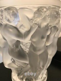 Lalique Bacchantes Crystal Vase France- Nudes 1927 Design Signed 9 3/4 Tall