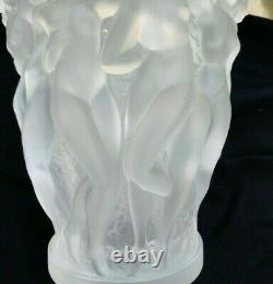 Lalique Bacchantes Large Clear Satin-finish Crystal Vase Signed France 9.45 H
