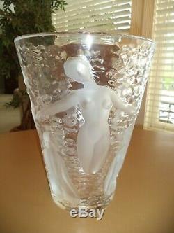 Lalique Bacchantes Ondines Crystal Vase France-NUDE WOMEN MUSES / sticker mint