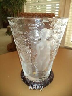 Lalique Bacchantes Ondines Crystal Vase France-NUDE WOMEN MUSES / sticker mint