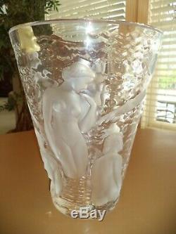 Lalique Bacchantes Ondines Crystal Vase France-NUDE WOMEN MUSES / sticker mint